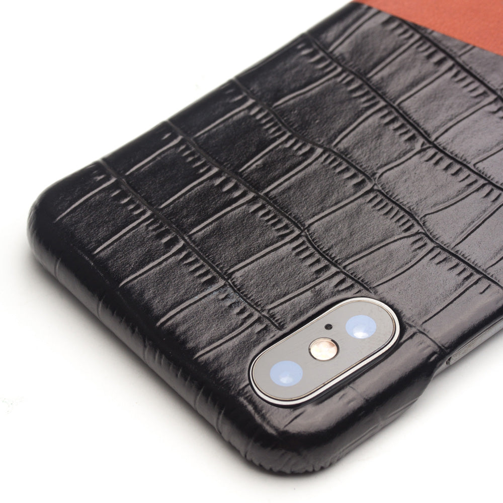 QIALINO Bi-color Crocodile Texture Genuine Leather Coated PC Case for iPhone X/ XS 5.85.8 inch