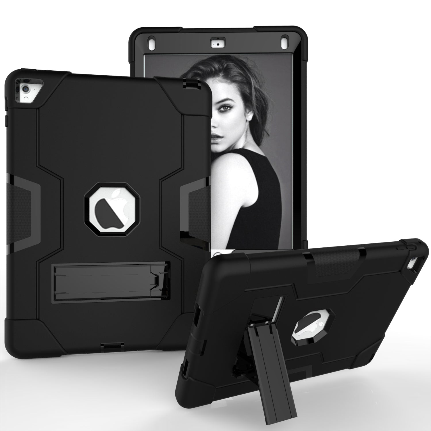 Dual Color Kickstand PC + Silicone Armor Defender Tablet Case for iPad Pro 9.7 inch (2016)