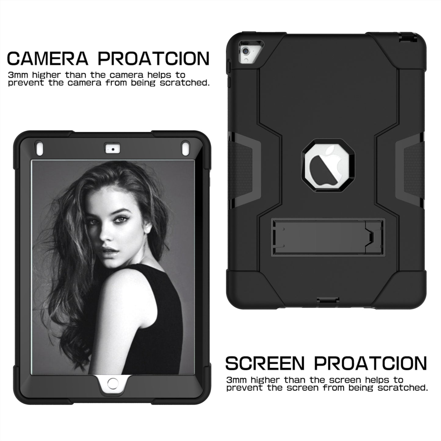 Dual Color Kickstand PC + Silicone Armor Defender Tablet Case for iPad Pro 9.7 inch (2016)