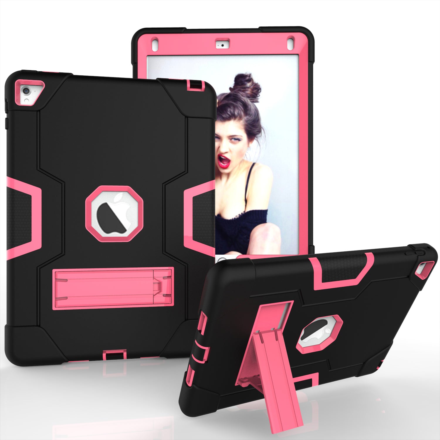 Dual Color Kickstand PC + Silicone Armor Defender Tablet Case for iPad Pro 9.7 inch (2016)