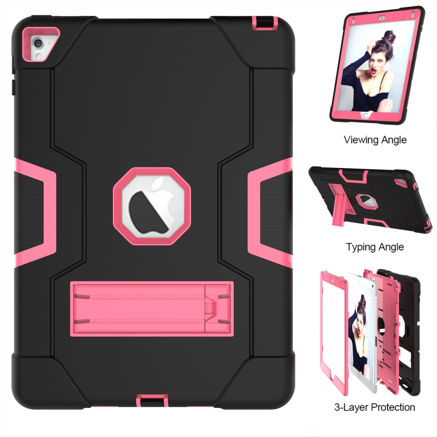 Dual Color Kickstand PC + Silicone Armor Defender Tablet Case for iPad Pro 9.7 inch (2016)