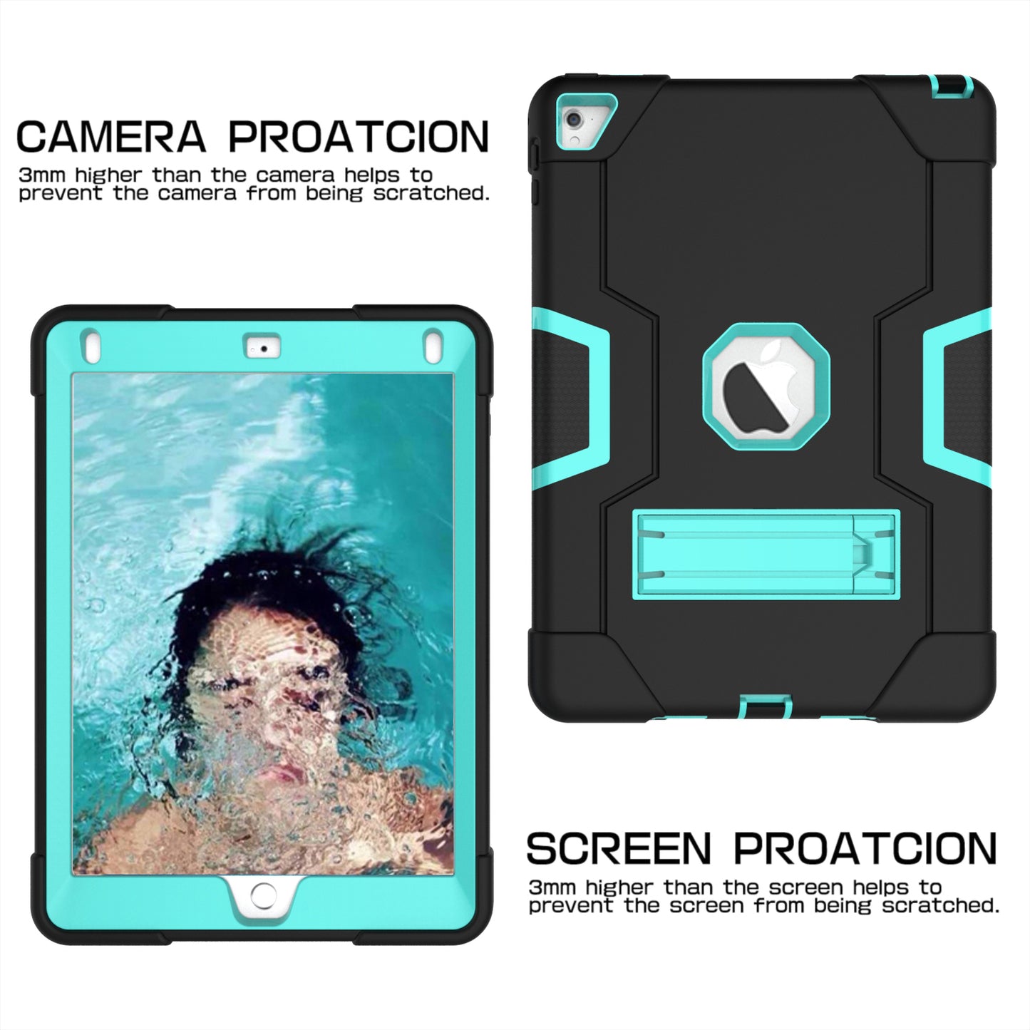Dual Color Kickstand PC + Silicone Armor Defender Tablet Case for iPad Pro 9.7 inch (2016)