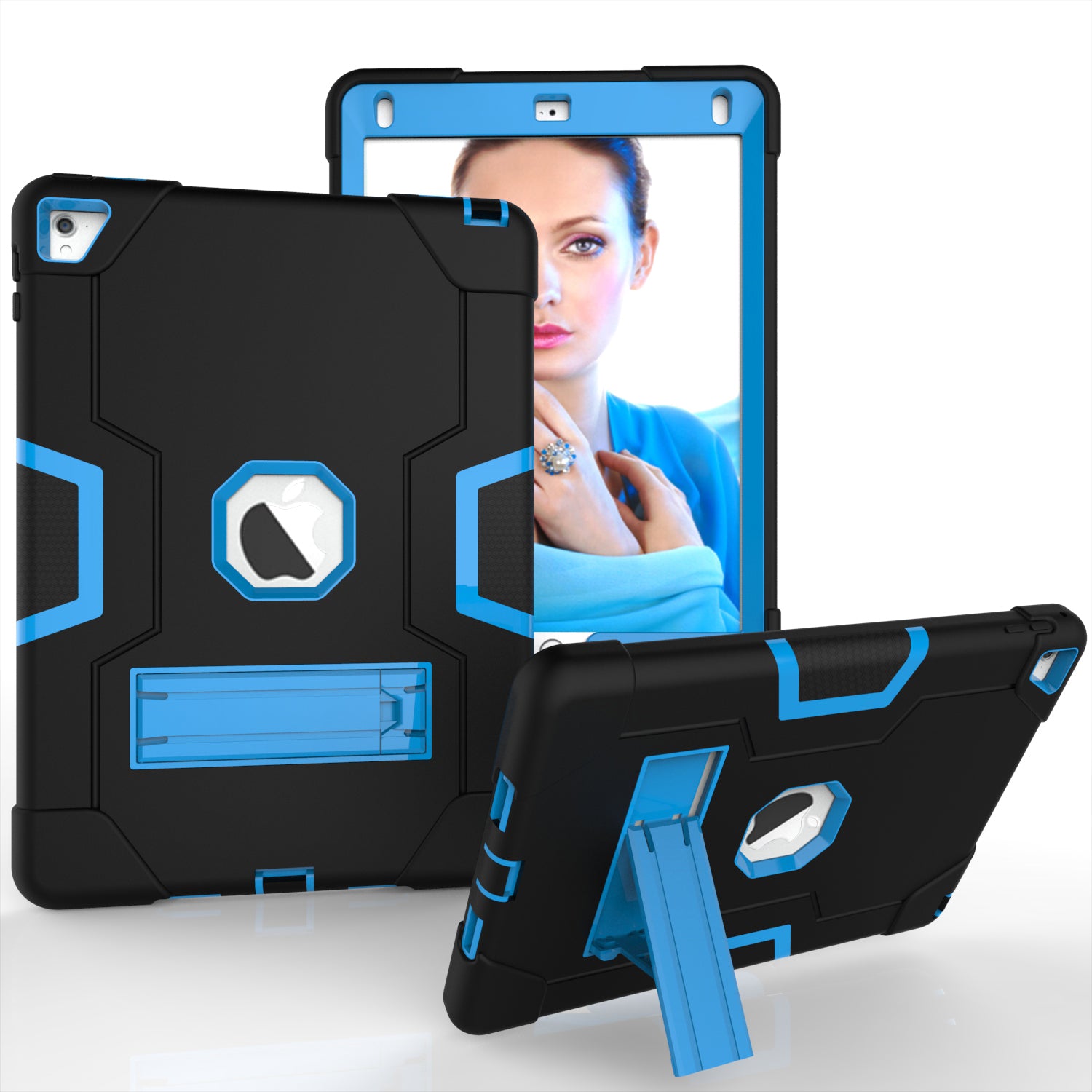 Dual Color Kickstand PC + Silicone Armor Defender Tablet Case for iPad Pro 9.7 inch (2016)