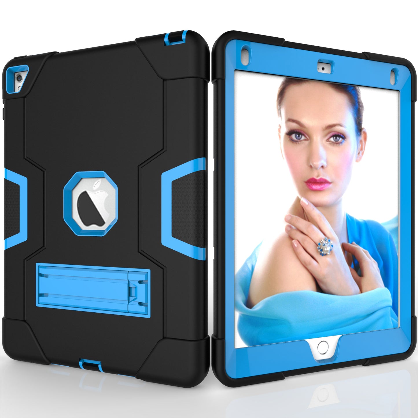 Dual Color Kickstand PC + Silicone Armor Defender Tablet Case for iPad Pro 9.7 inch (2016)