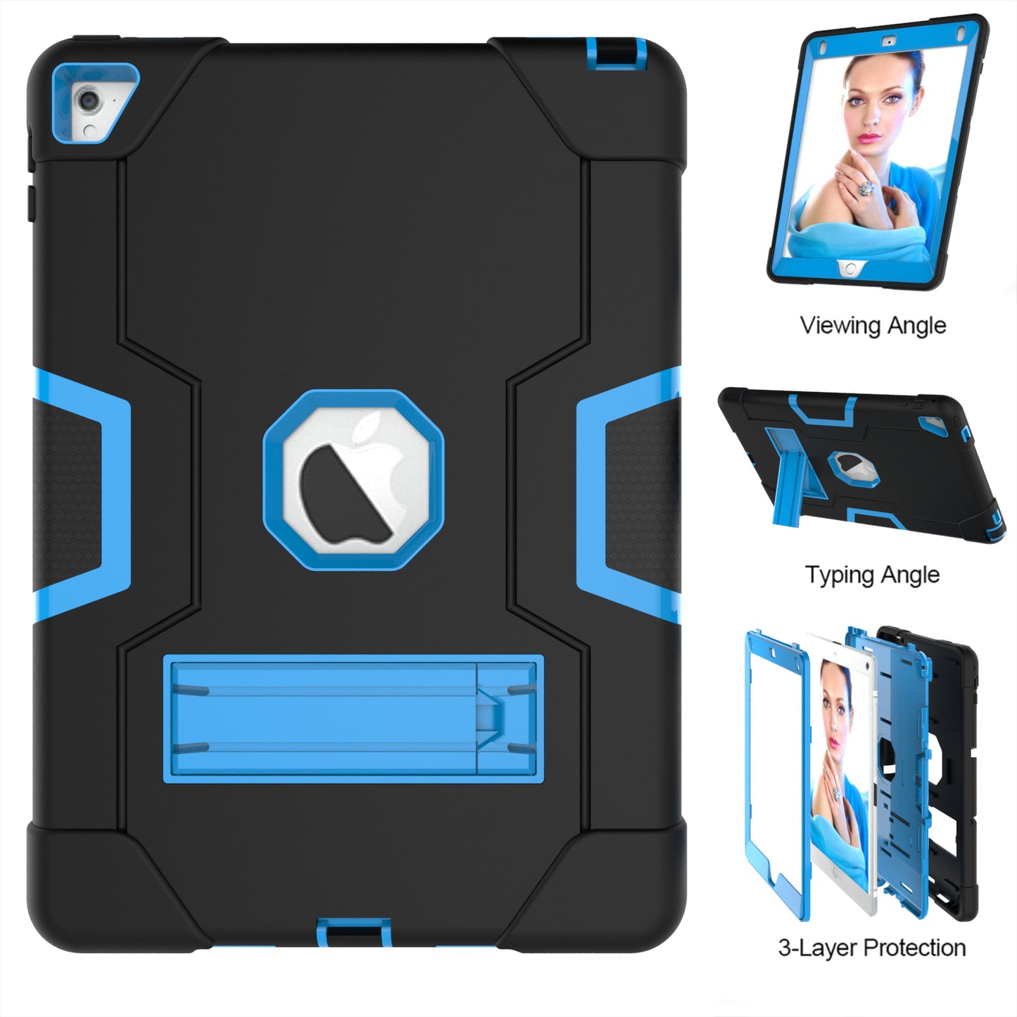 Dual Color Kickstand PC + Silicone Armor Defender Tablet Case for iPad Pro 9.7 inch (2016)