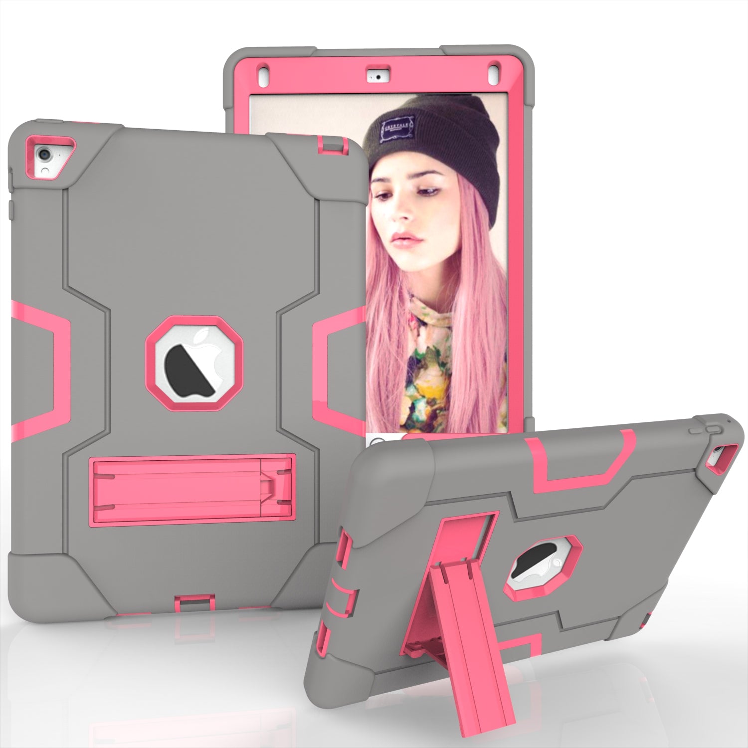 Dual Color Kickstand PC + Silicone Armor Defender Tablet Case for iPad Pro 9.7 inch (2016)