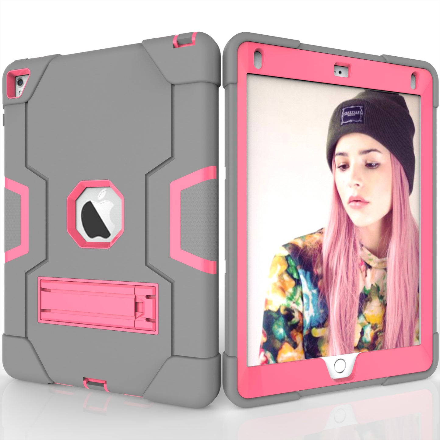 Dual Color Kickstand PC + Silicone Armor Defender Tablet Case for iPad Pro 9.7 inch (2016)