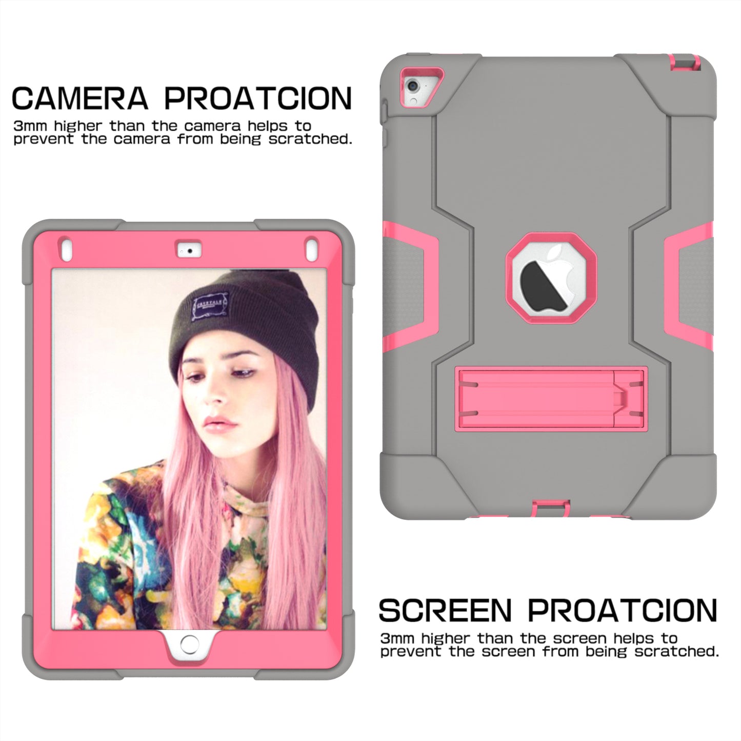 Dual Color Kickstand PC + Silicone Armor Defender Tablet Case for iPad Pro 9.7 inch (2016)
