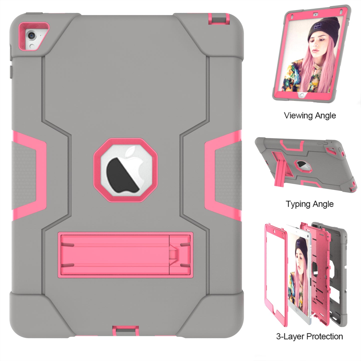 Dual Color Kickstand PC + Silicone Armor Defender Tablet Case for iPad Pro 9.7 inch (2016)