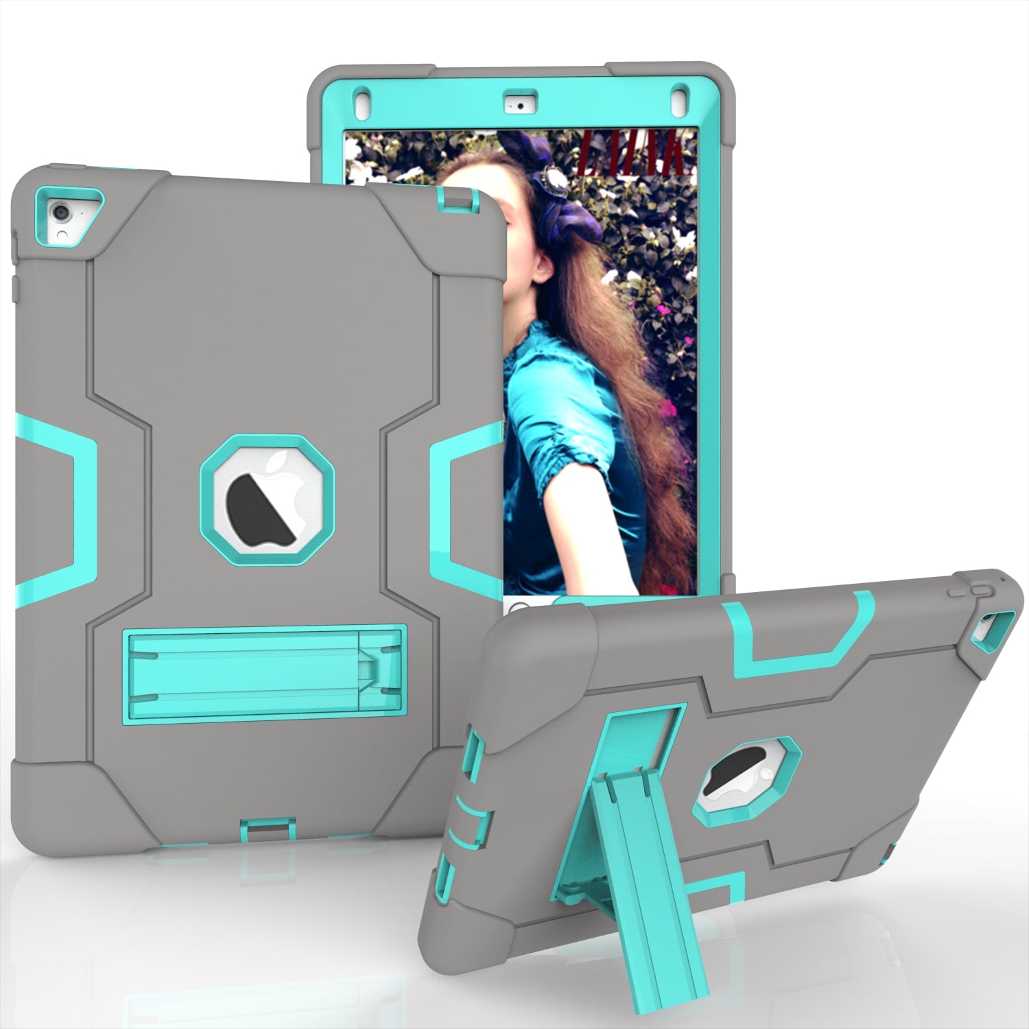 Dual Color Kickstand PC + Silicone Armor Defender Tablet Case for iPad Pro 9.7 inch (2016)