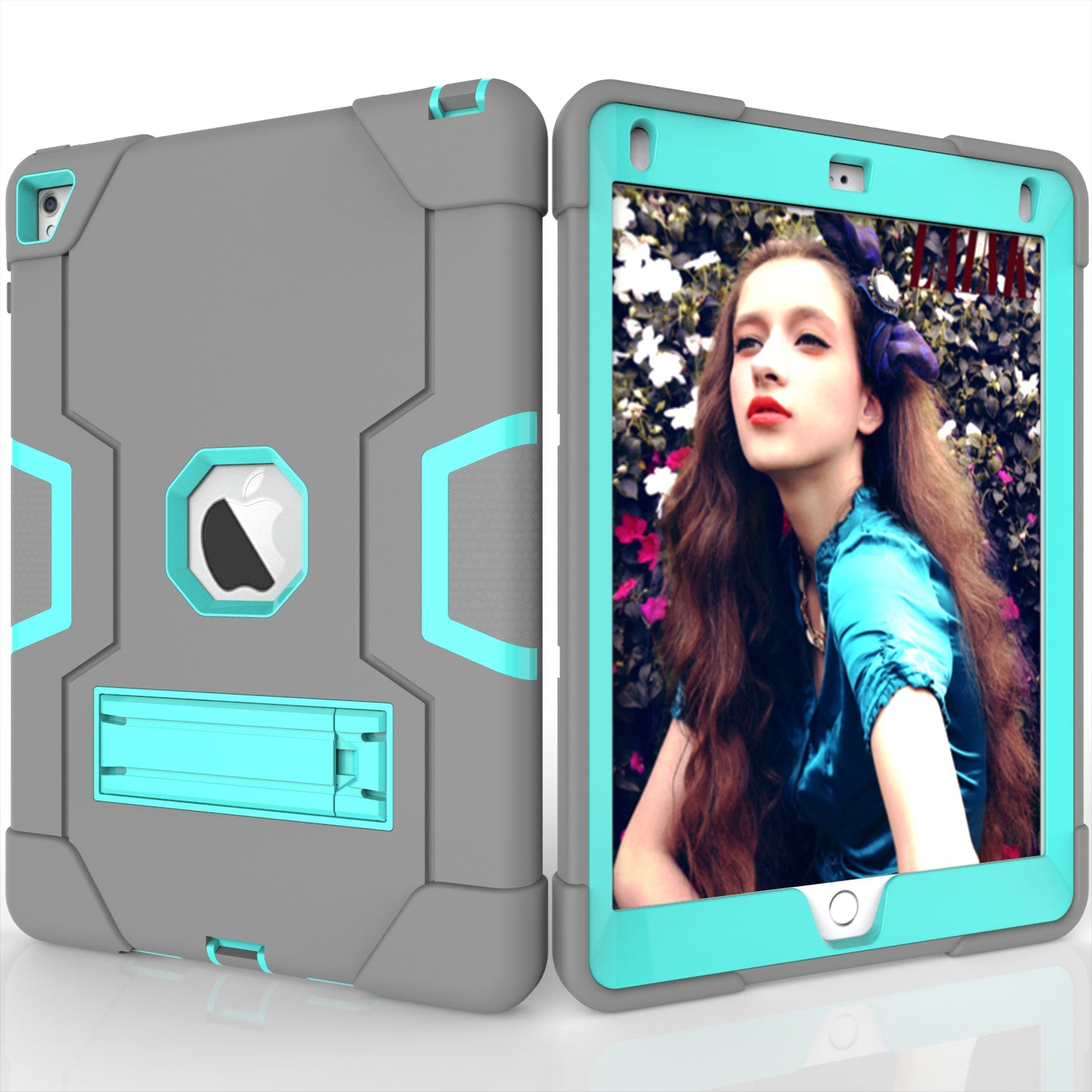 Dual Color Kickstand PC + Silicone Armor Defender Tablet Case for iPad Pro 9.7 inch (2016)