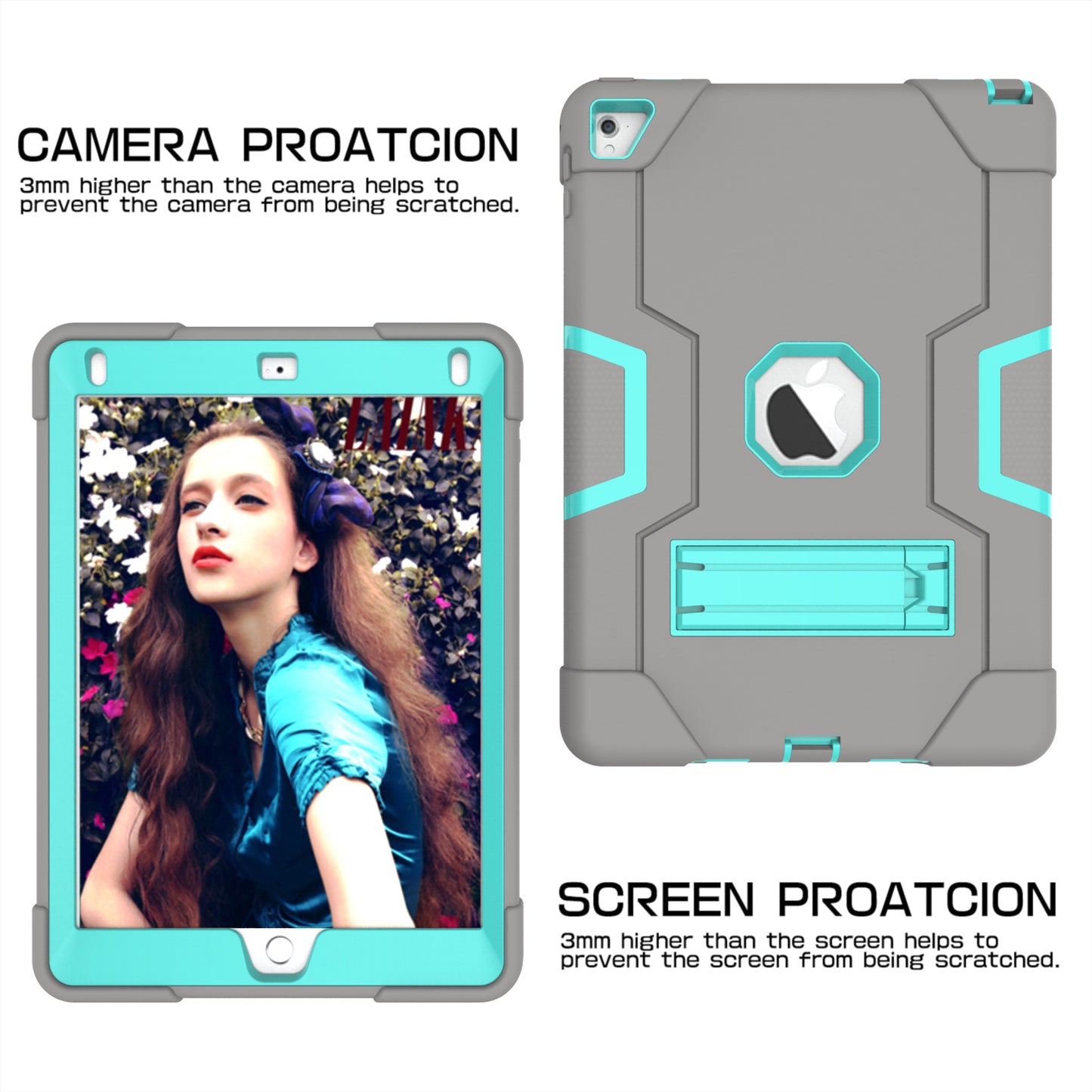 Dual Color Kickstand PC + Silicone Armor Defender Tablet Case for iPad Pro 9.7 inch (2016)