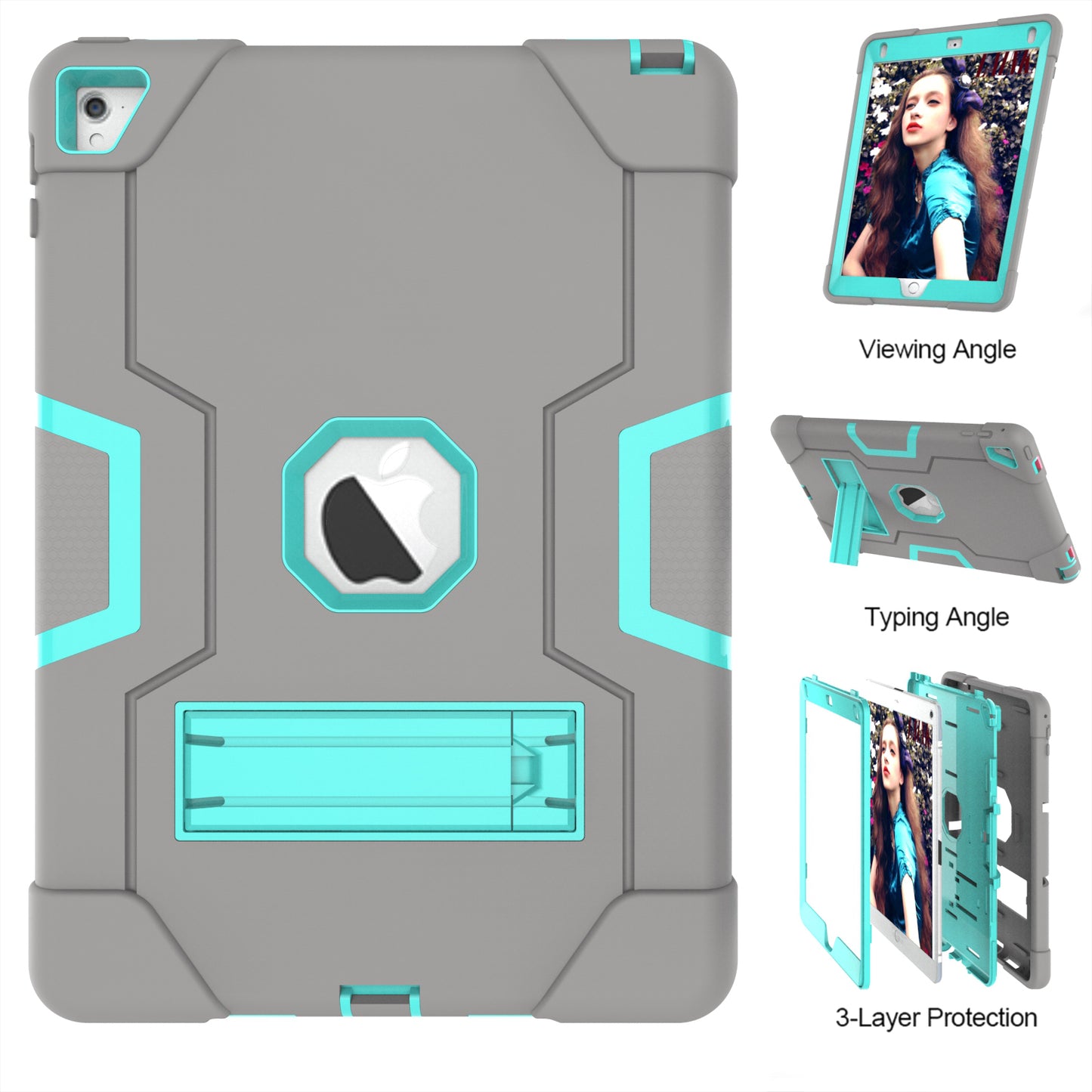 Dual Color Kickstand PC + Silicone Armor Defender Tablet Case for iPad Pro 9.7 inch (2016)
