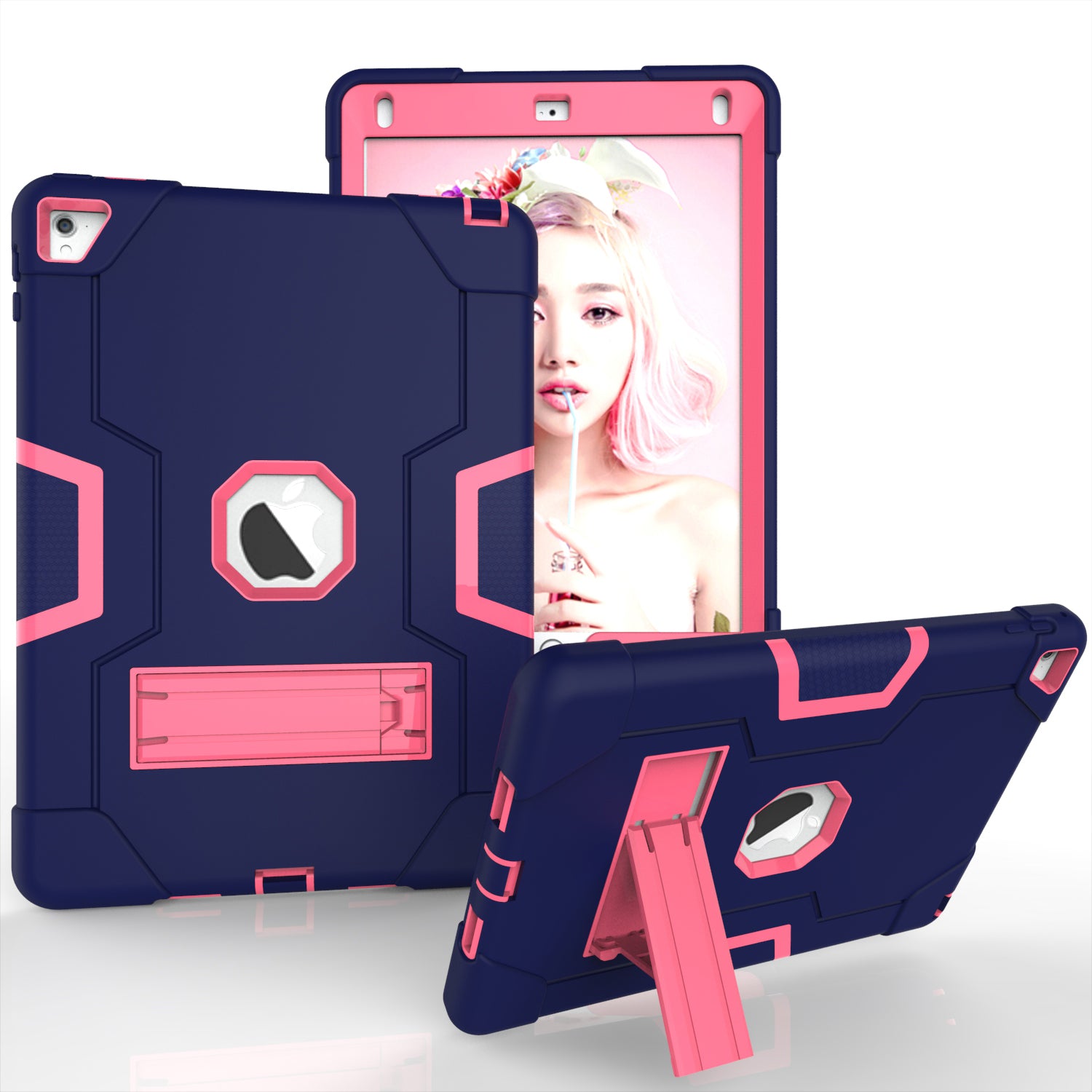 Dual Color Kickstand PC + Silicone Armor Defender Tablet Case for iPad Pro 9.7 inch (2016)