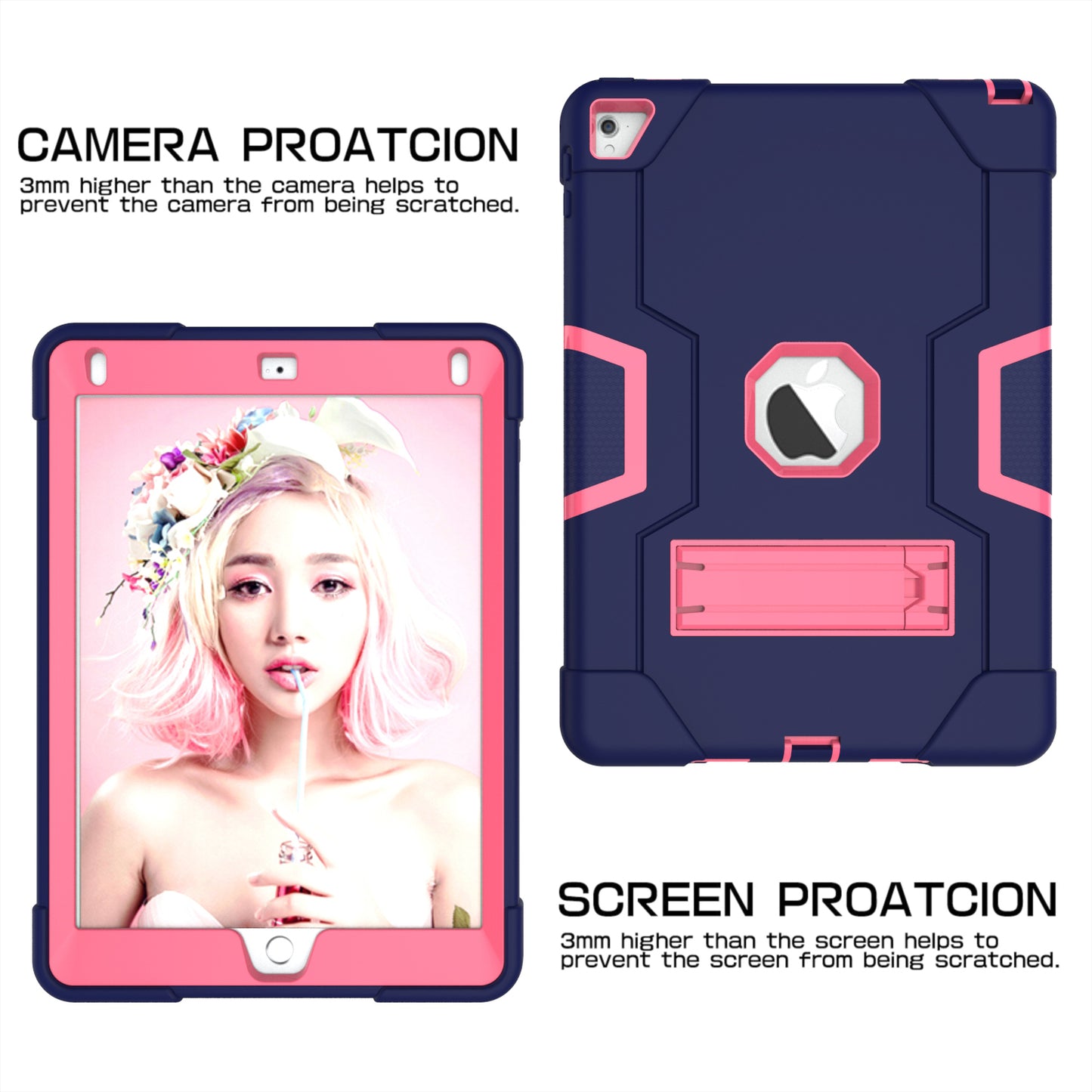 Dual Color Kickstand PC + Silicone Armor Defender Tablet Case for iPad Pro 9.7 inch (2016)