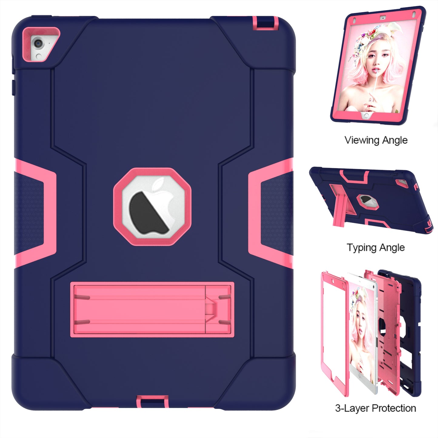 Dual Color Kickstand PC + Silicone Armor Defender Tablet Case for iPad Pro 9.7 inch (2016)