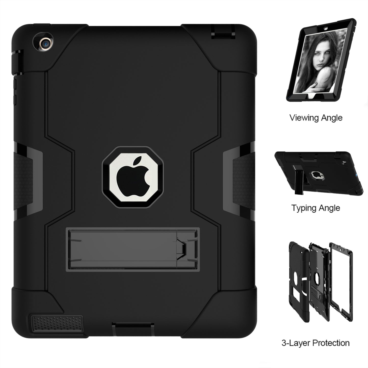 Cool PC + Silicone Hybrid Kickstand Tablet Casing Cover for iPad 4/3/2