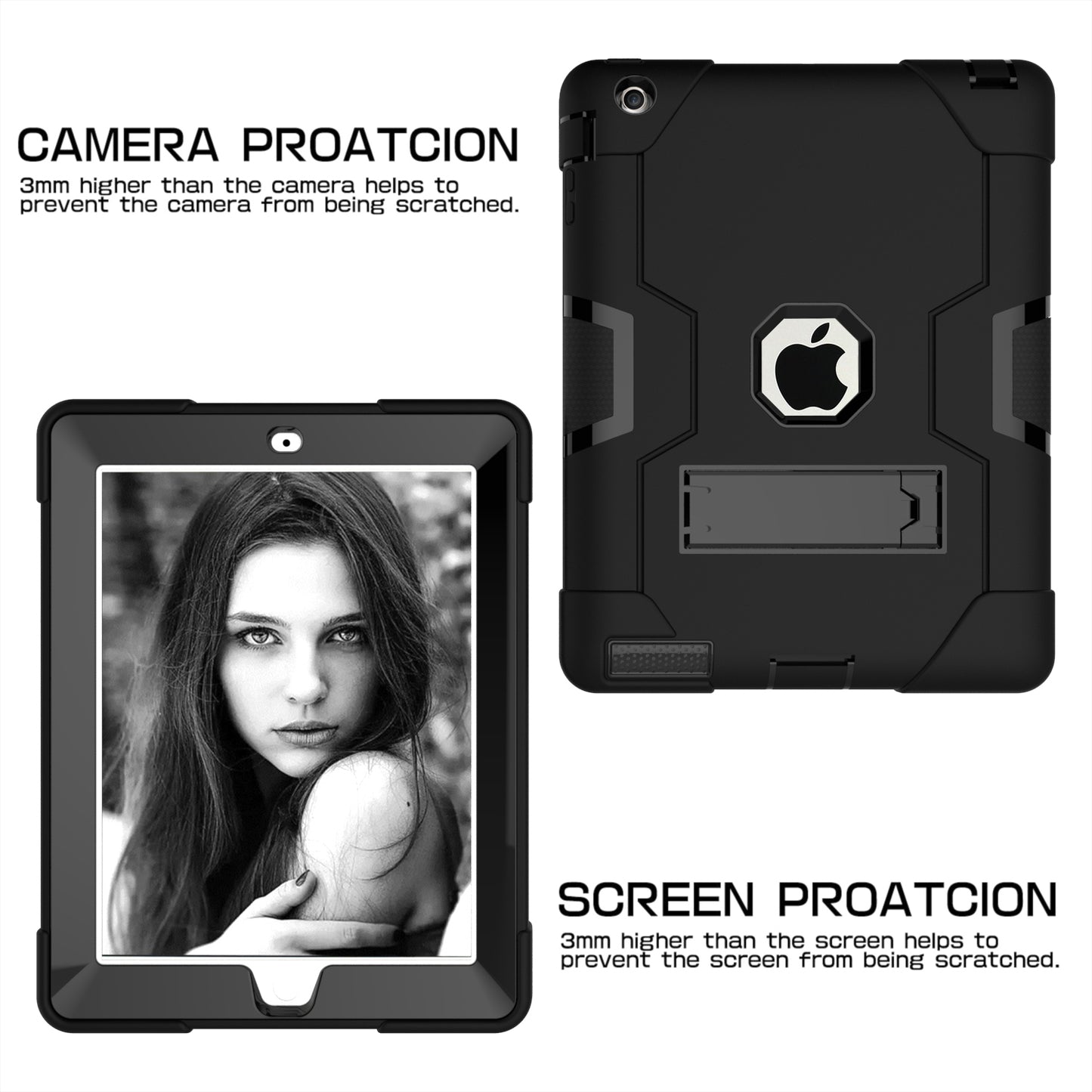 Cool PC + Silicone Hybrid Kickstand Tablet Casing Cover for iPad 4/3/2
