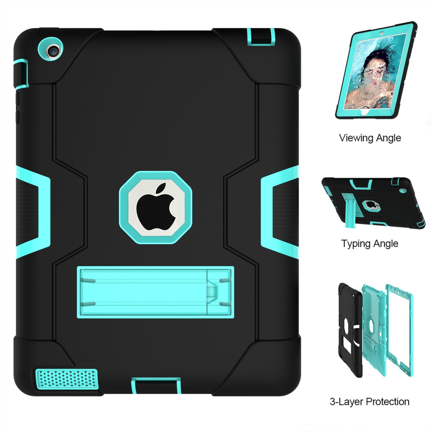 Cool PC + Silicone Hybrid Kickstand Tablet Casing Cover for iPad 4/3/2
