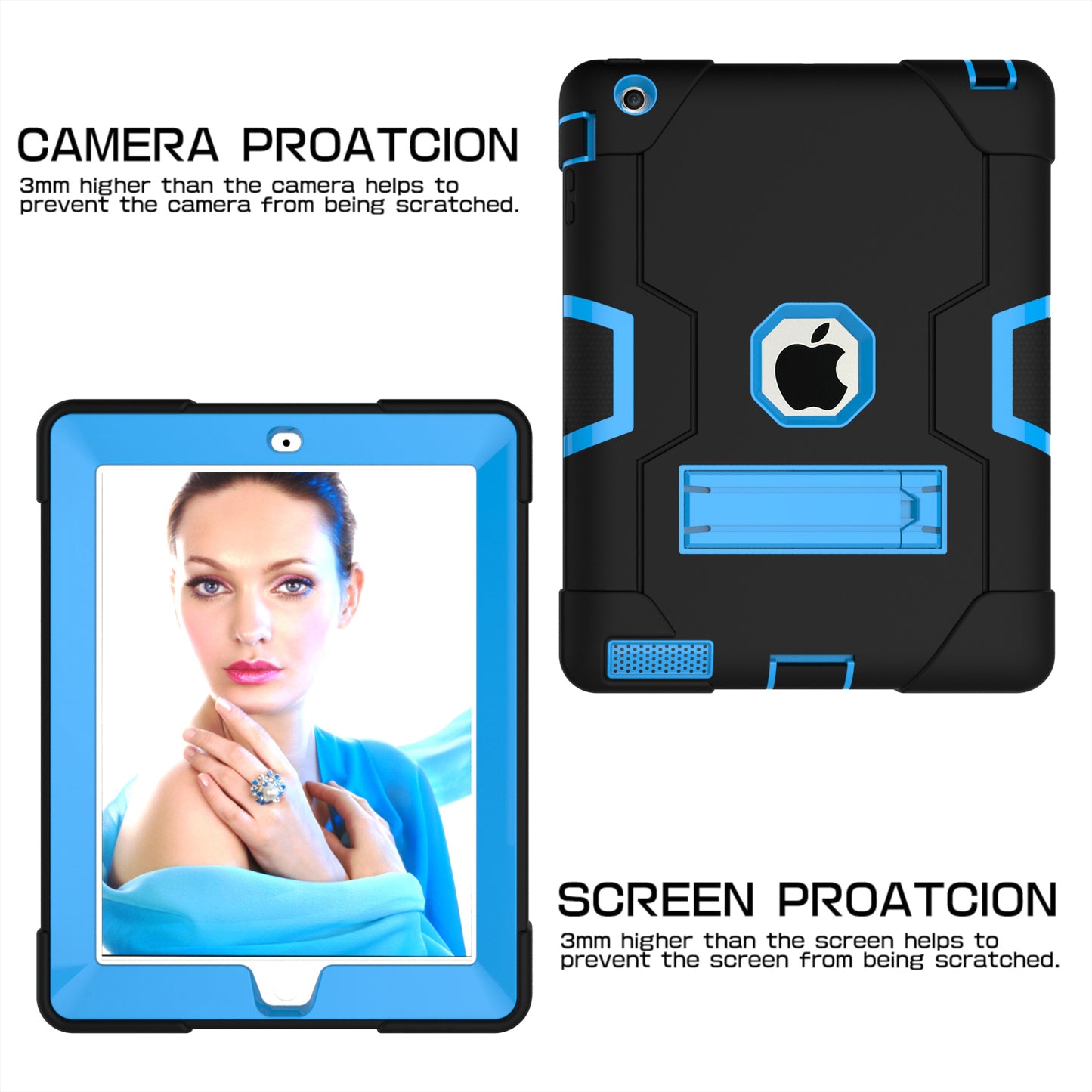 Cool PC + Silicone Hybrid Kickstand Tablet Casing Cover for iPad 4/3/2