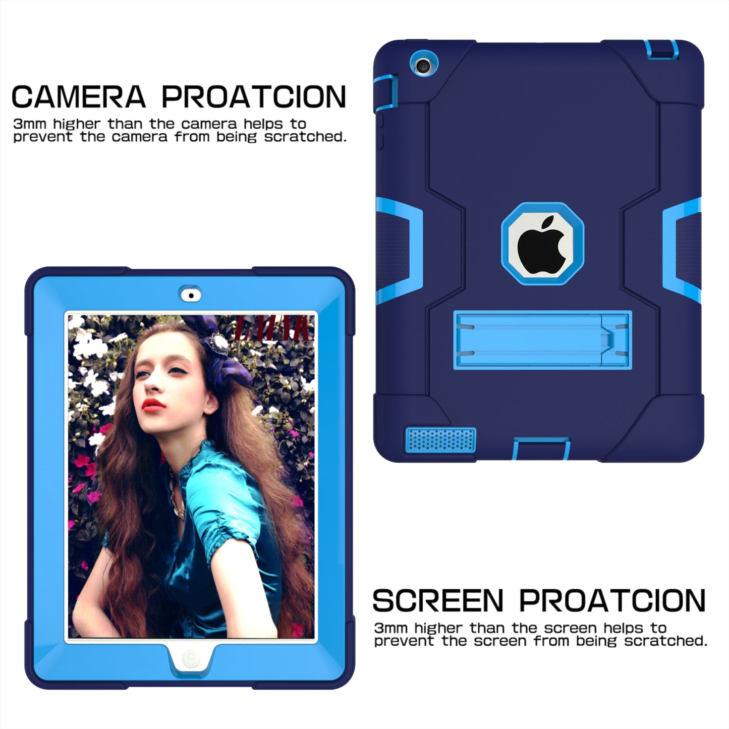 Cool PC + Silicone Hybrid Kickstand Tablet Casing Cover for iPad 4/3/2