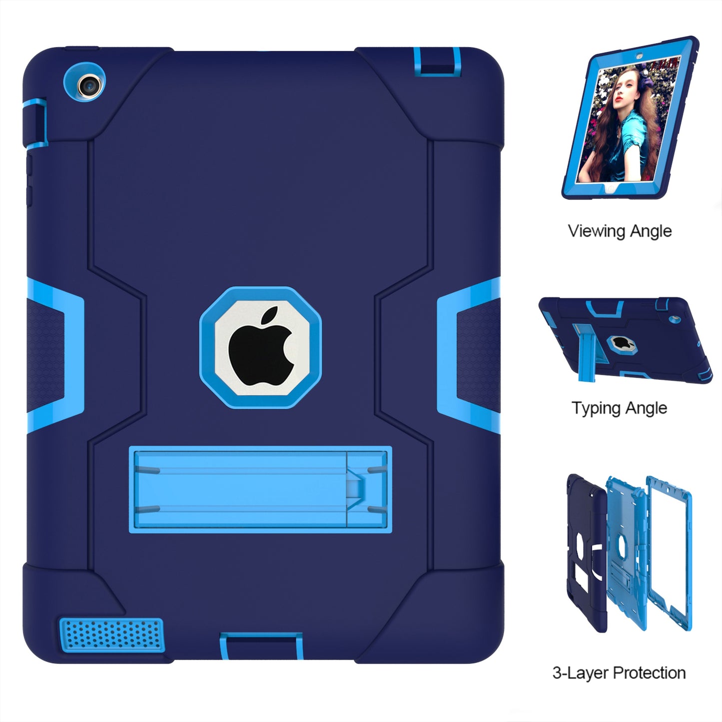 Cool PC + Silicone Hybrid Kickstand Tablet Casing Cover for iPad 4/3/2