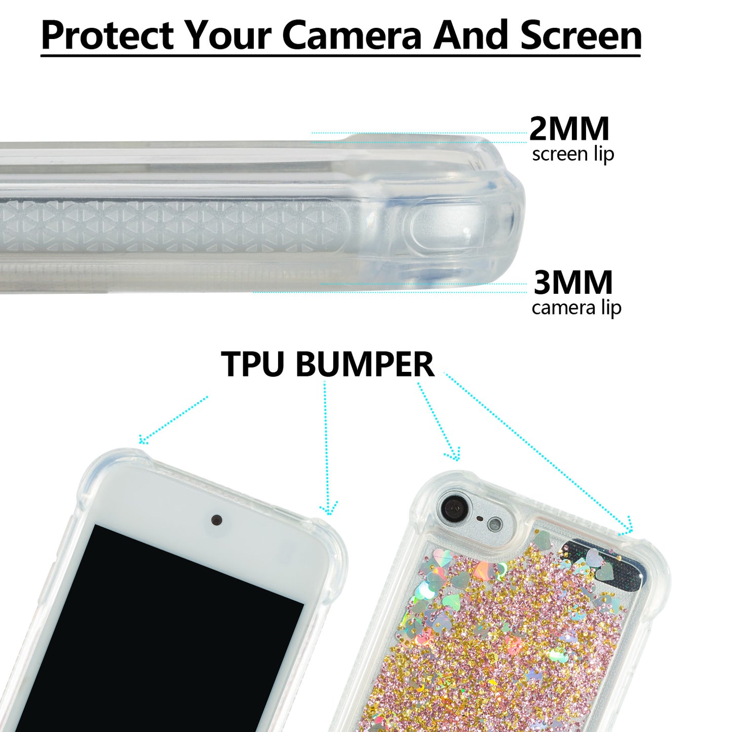 Glitter Powder Heart Shaped Sequins Quicksand TPU Protective Case for iPod Touch (2019) / Touch 6 / 5