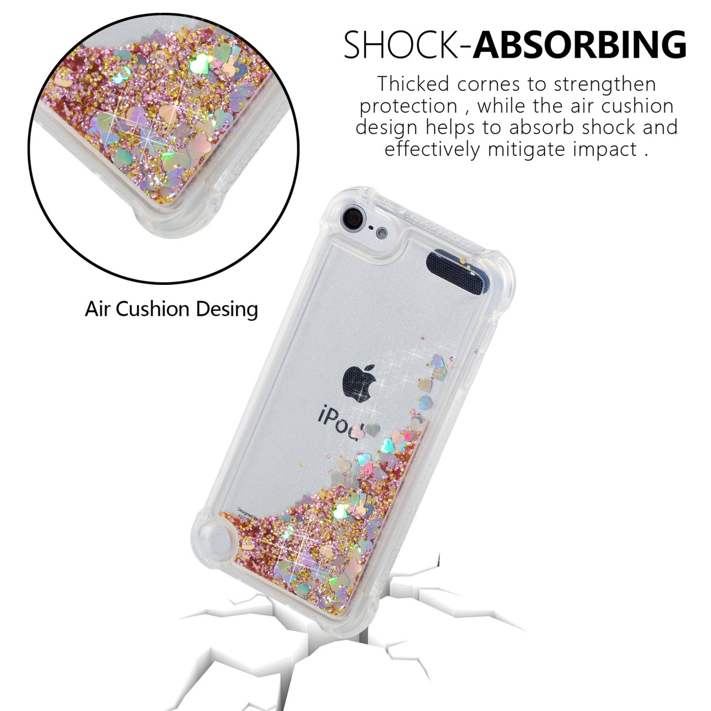 Glitter Powder Heart Shaped Sequins Quicksand TPU Protective Case for iPod Touch (2019) / Touch 6 / 5