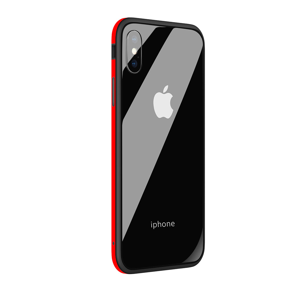 SULADA Tempered Glass + Metal Frame + TPU Hybrid Case for iPhone XS / X