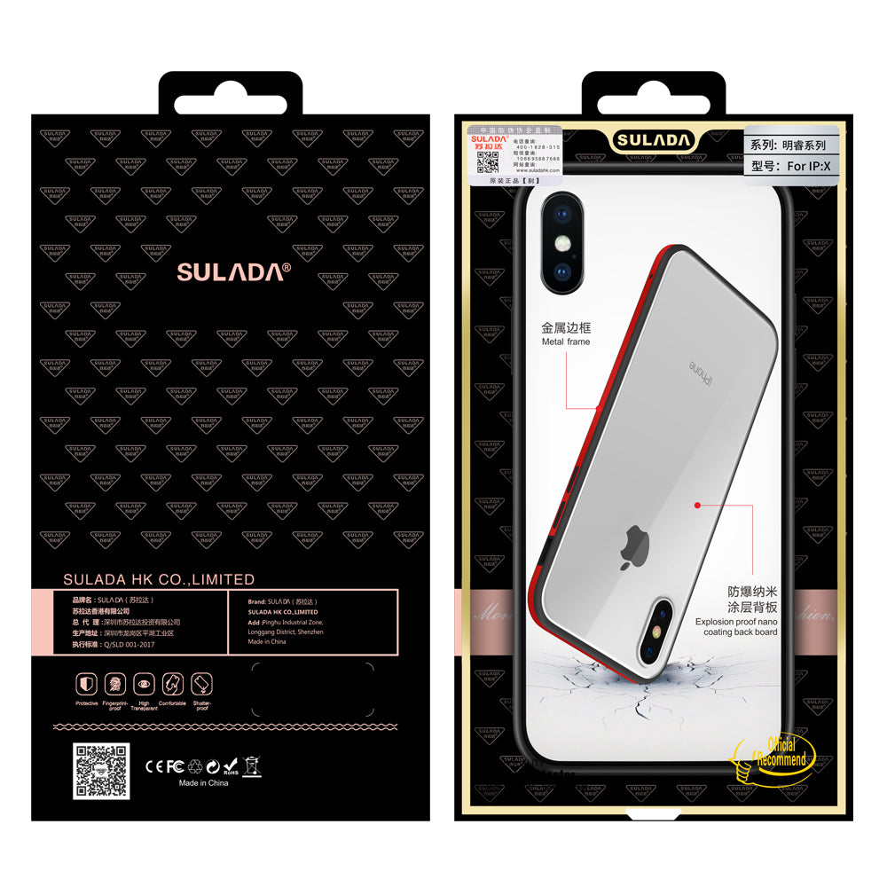 SULADA Tempered Glass + Metal Frame + TPU Hybrid Case for iPhone XS / X
