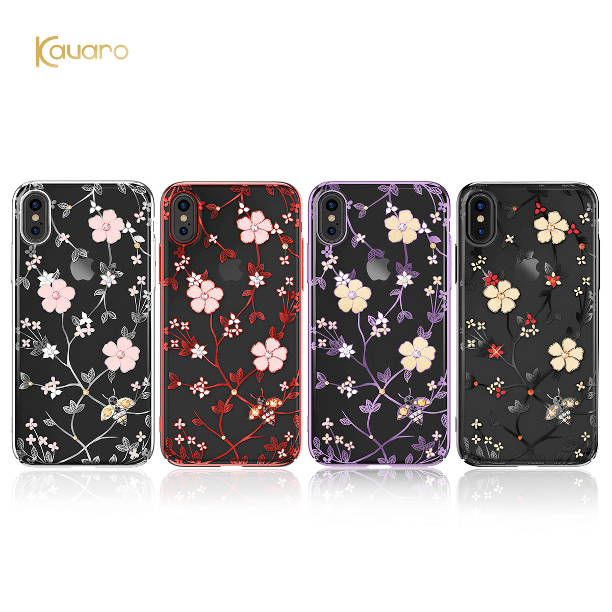 KAVARO Honeybee Series Rhinestone Flower Plated PC Cover for iPhone X