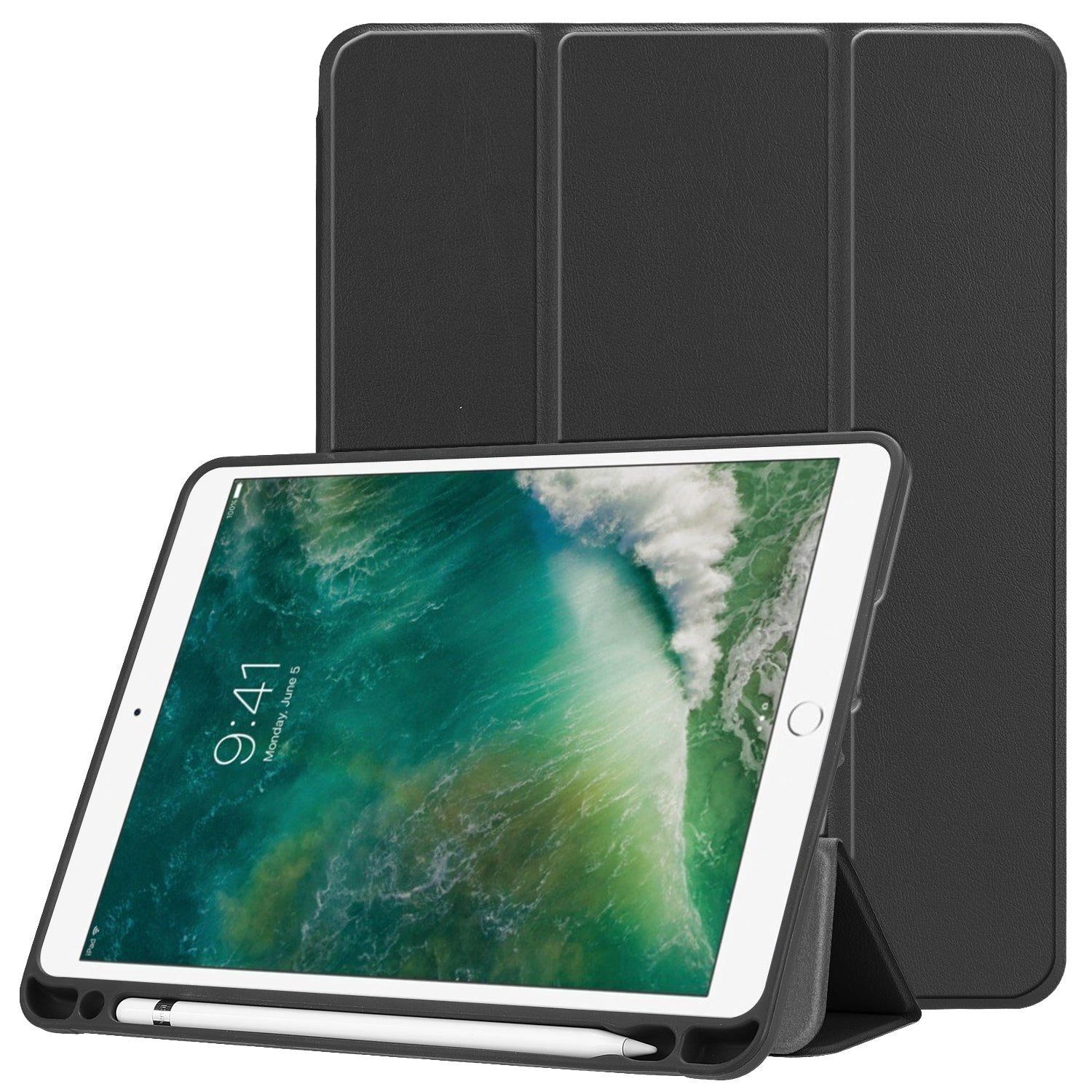 Tri-fold Stand Smart Leather Tablet Protective Casing with Pen Slot for iPad 9.7-inch (2018) / 9.7-inch (2017)