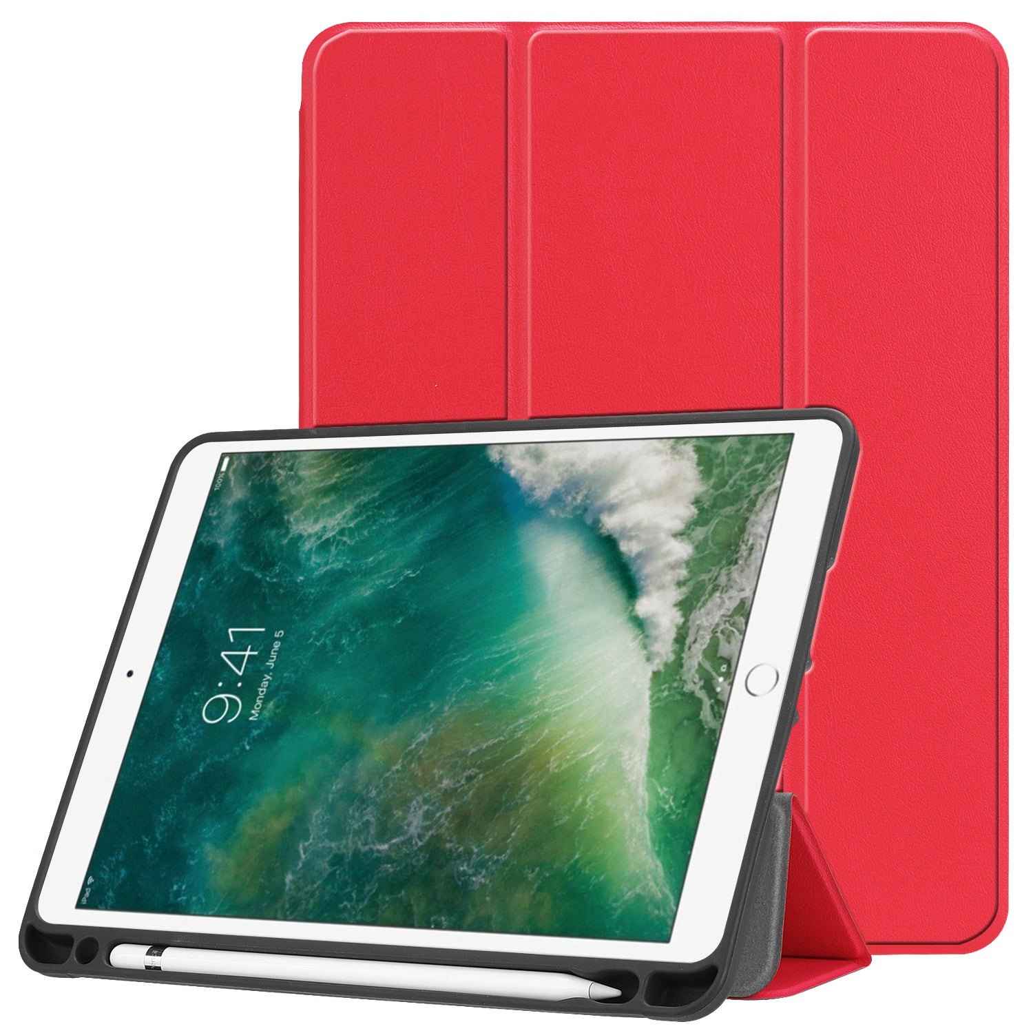 Tri-fold Stand Smart Leather Tablet Protective Casing with Pen Slot for iPad 9.7-inch (2018) / 9.7-inch (2017)