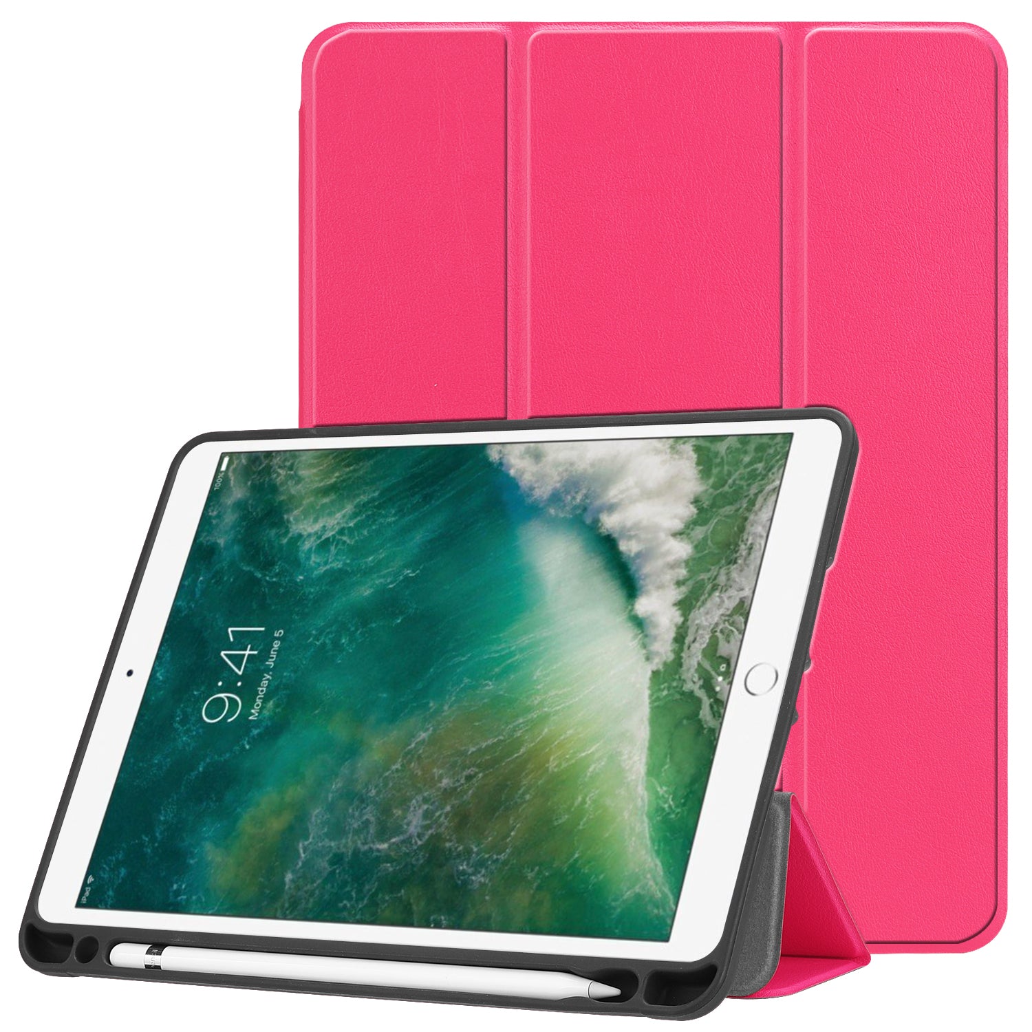 Tri-fold Stand Smart Leather Tablet Protective Casing with Pen Slot for iPad 9.7-inch (2018) / 9.7-inch (2017)