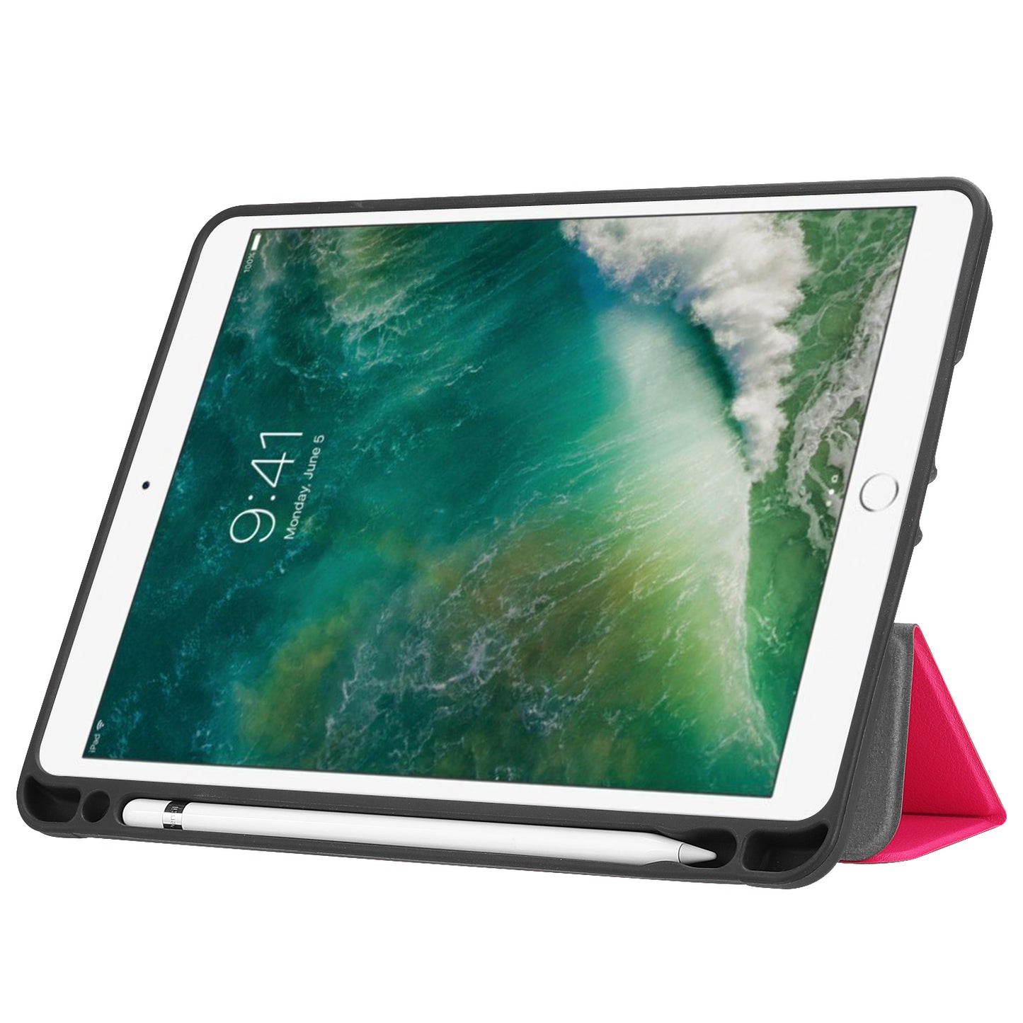 Tri-fold Stand Smart Leather Tablet Protective Casing with Pen Slot for iPad 9.7-inch (2018) / 9.7-inch (2017)