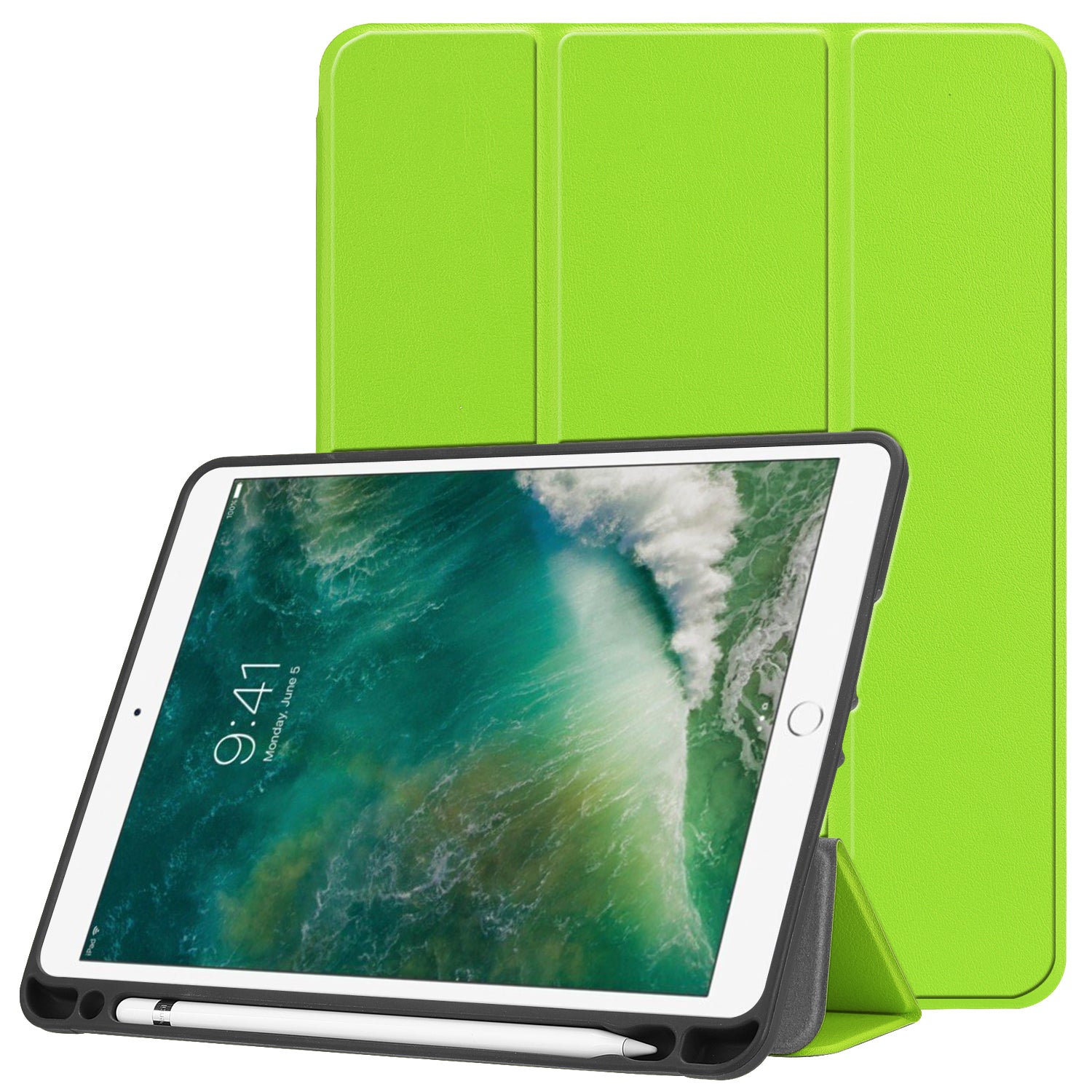 Tri-fold Stand Smart Leather Tablet Protective Casing with Pen Slot for iPad 9.7-inch (2018) / 9.7-inch (2017)