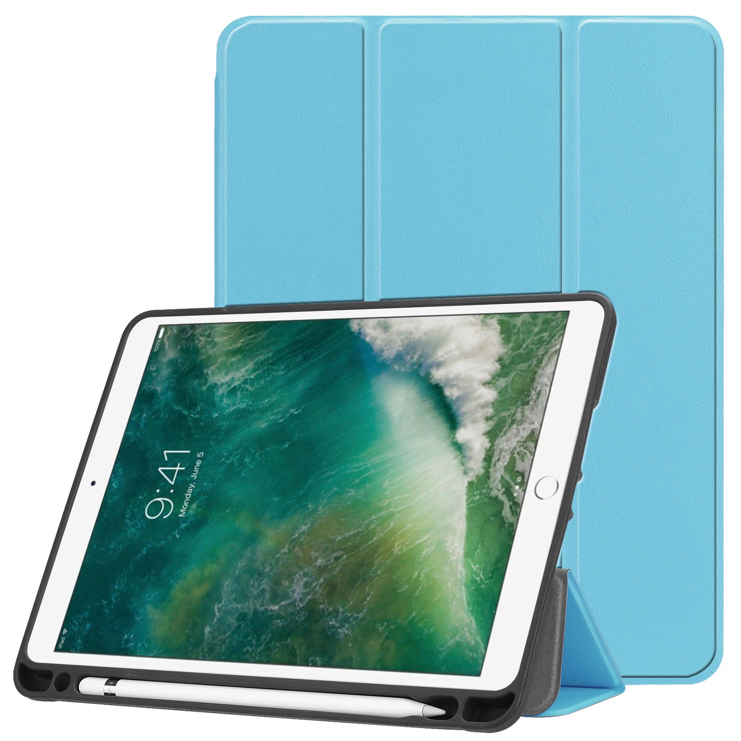Tri-fold Stand Smart Leather Tablet Protective Casing with Pen Slot for iPad 9.7-inch (2018) / 9.7-inch (2017)