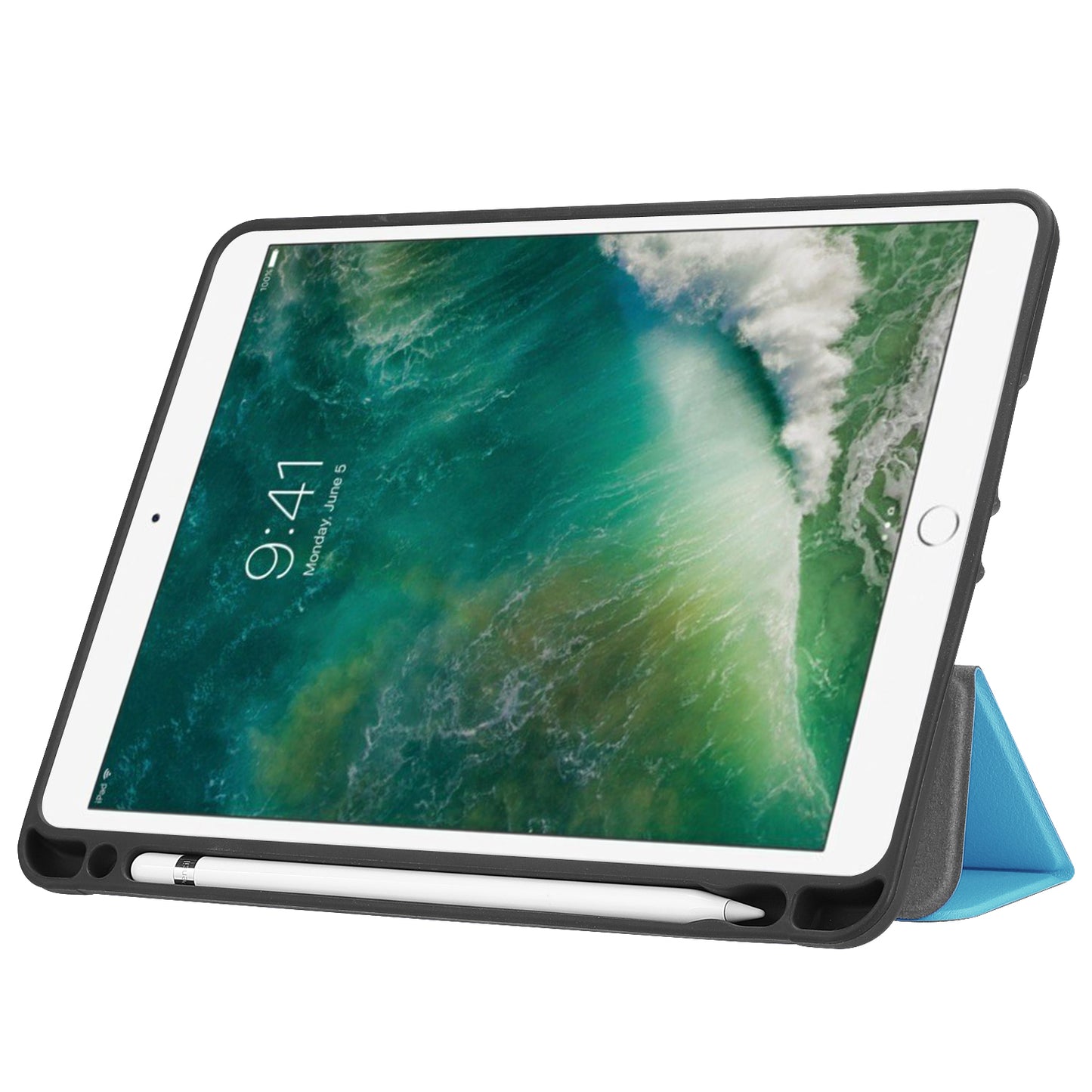 Tri-fold Stand Smart Leather Tablet Protective Casing with Pen Slot for iPad 9.7-inch (2018) / 9.7-inch (2017)