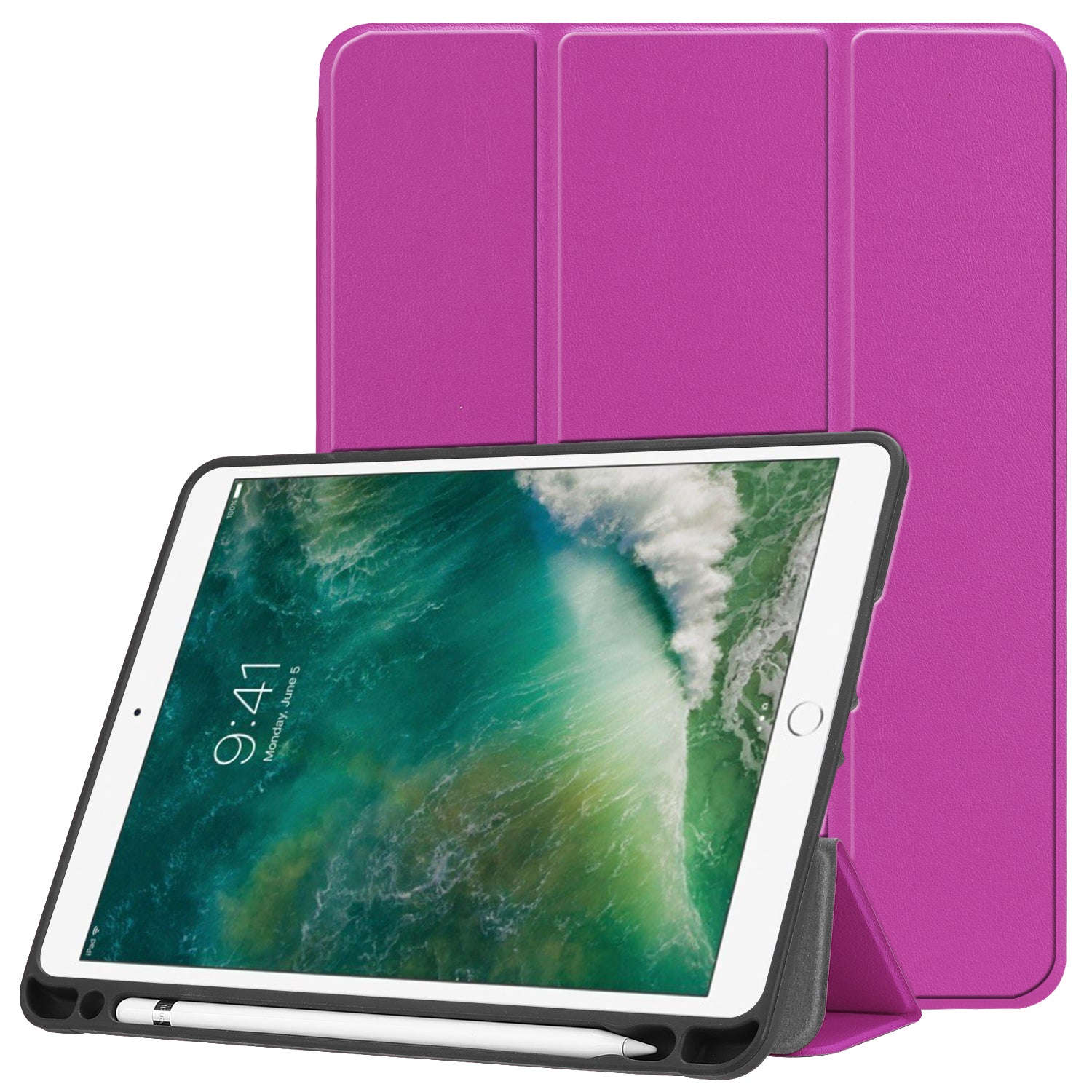 Tri-fold Stand Smart Leather Tablet Protective Casing with Pen Slot for iPad 9.7-inch (2018) / 9.7-inch (2017)