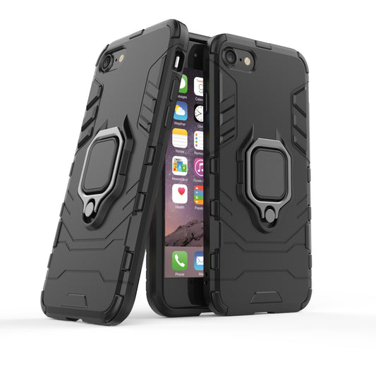 Finger Ring Kickstand PC + TPU Combo Phone Case for iPhone 8/7/SE (2022)/SE (2020)- Black