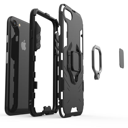 Finger Ring Kickstand PC + TPU Combo Phone Case for iPhone 8/7/SE (2022)/SE (2020)- Black