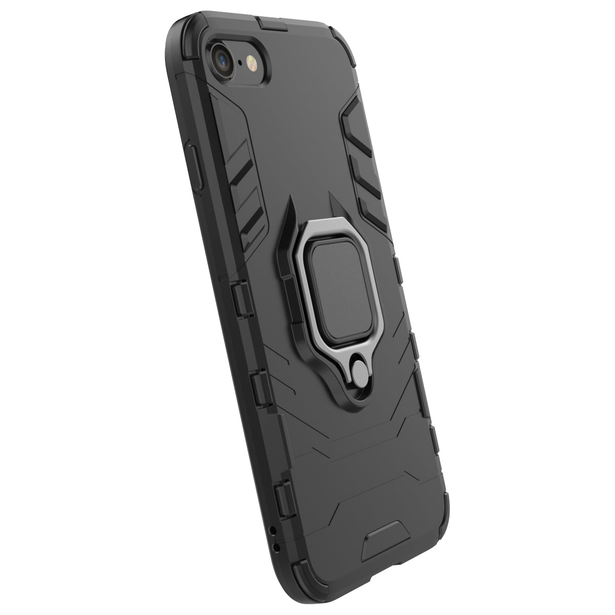 Finger Ring Kickstand PC + TPU Combo Phone Case for iPhone 8/7/SE (2022)/SE (2020)- Black