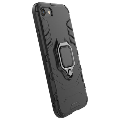 Finger Ring Kickstand PC + TPU Combo Phone Case for iPhone 8/7/SE (2022)/SE (2020)- Black