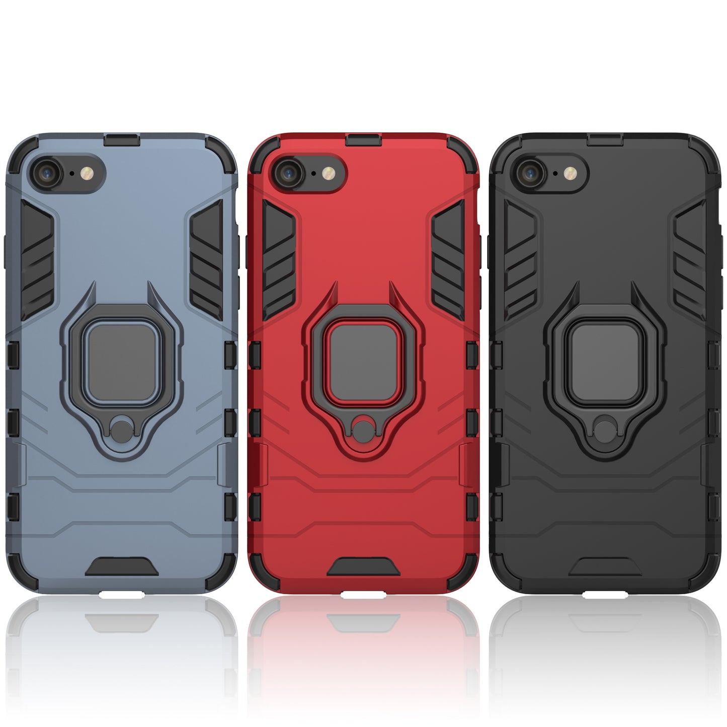 Finger Ring Kickstand PC + TPU Combo Phone Case for iPhone 8/7/SE (2022)/SE (2020)- Black