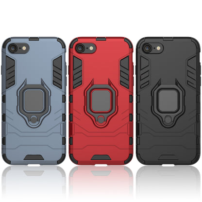 Finger Ring Kickstand PC + TPU Combo Phone Case for iPhone 8/7/SE (2022)/SE (2020)- Black
