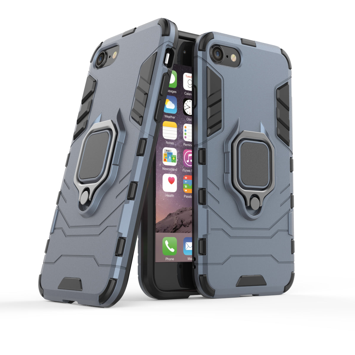 Finger Ring Kickstand PC + TPU Hybrid Cell Phone Cover for iPhone 8/7/SE (2022)/SE (2020)- Dark Blue