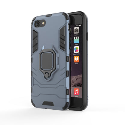 Finger Ring Kickstand PC + TPU Hybrid Cell Phone Cover for iPhone 8/7/SE (2022)/SE (2020)- Dark Blue