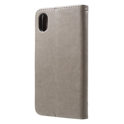 For iPhone XR 6.1 inch Imprint Butterfly Flower Wallet Stand Leather Phone Shell