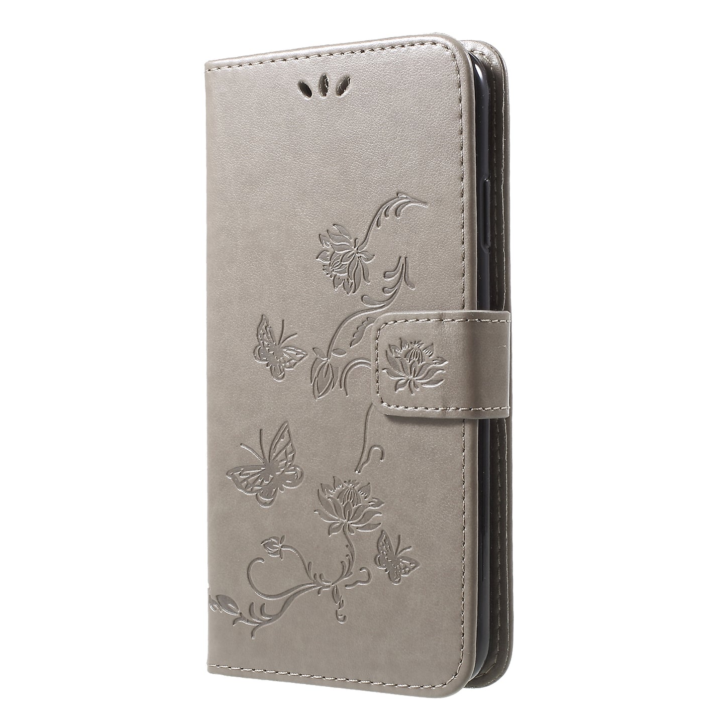 For iPhone XR 6.1 inch Imprint Butterfly Flower Wallet Stand Leather Phone Shell