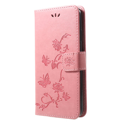 For iPhone XR 6.1 inch Imprint Butterfly Flower Wallet Stand Leather Phone Shell